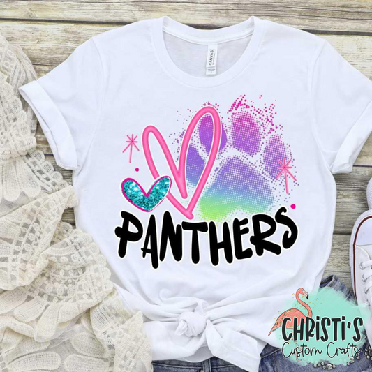 Rainbow Paw Print with Pink Heart and Black Mascot Name