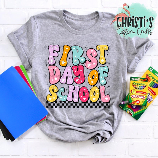 Pastel First Day of School Star Checkered Letters