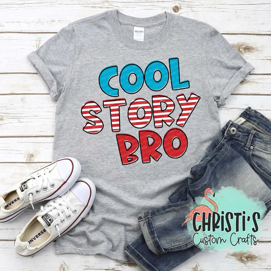 Cool Story Bro (stacked Blue, Stripes, red)