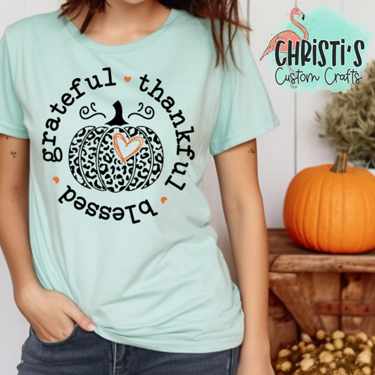 Grateful, Thankful,Blessed Circle leopard pumpkin